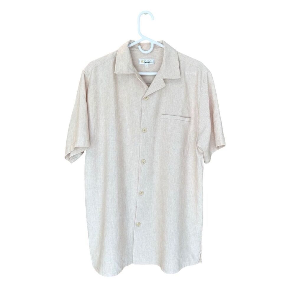 Rizzo Woman's Short Sleeve Lightweight Button Up Blouse Cream/Oatmeal 2XL